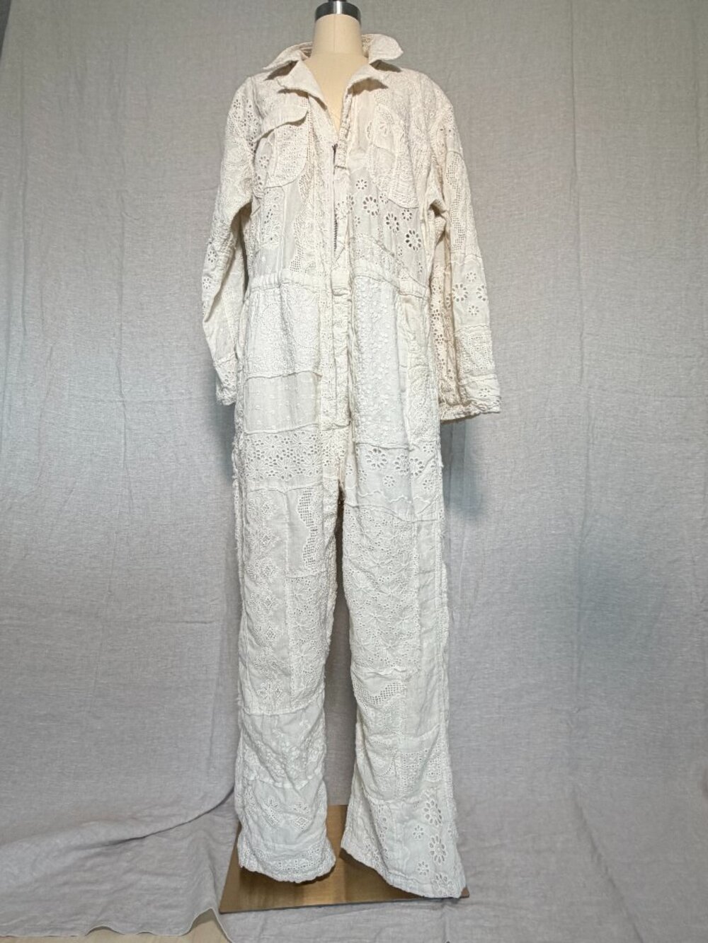 Magnolia Pearl Eyelet Patchwork Jumpsuit | Cream Cotton | One Size